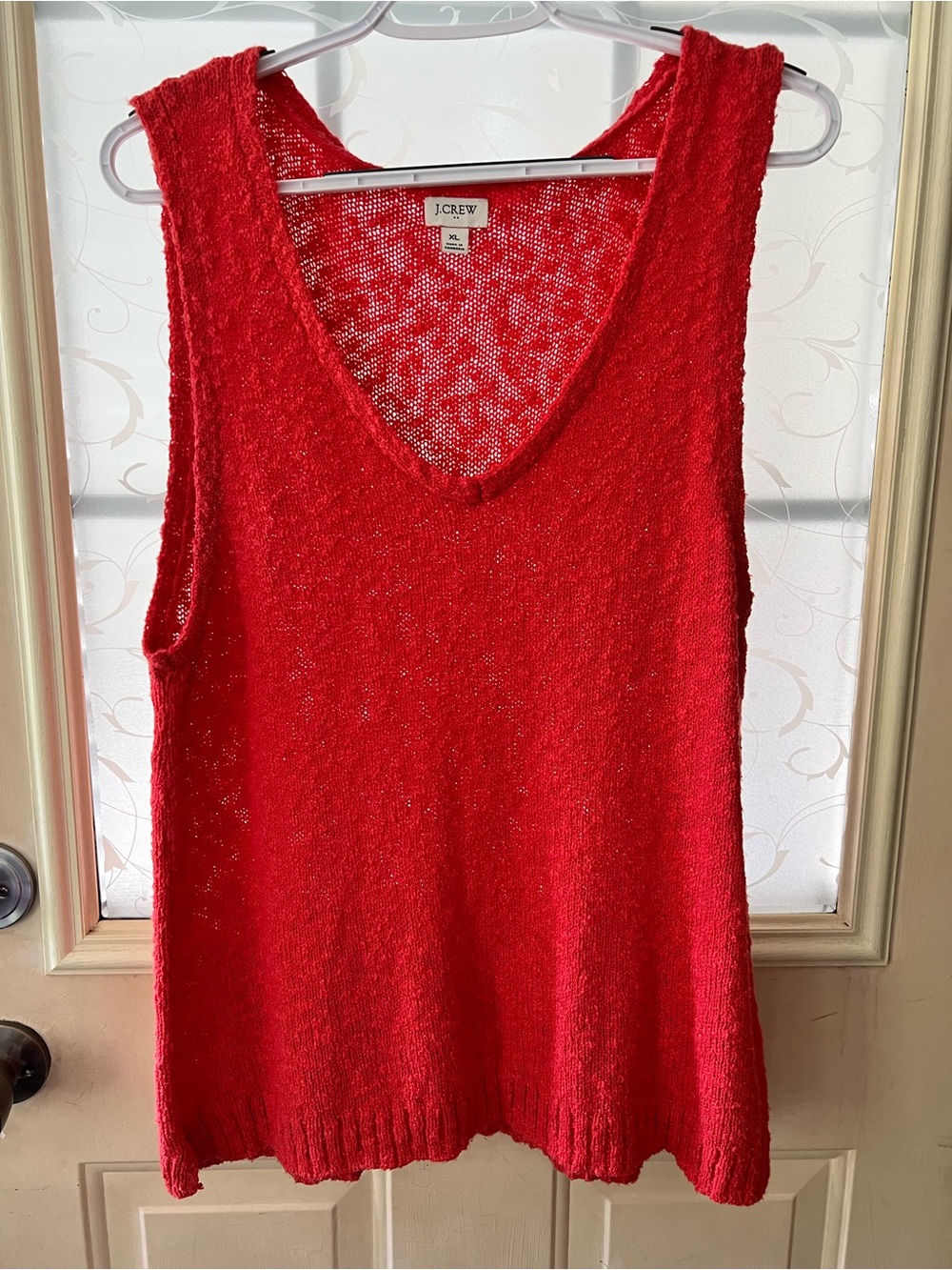 J Crew Factory XL beach sweater tank in tomato red. V neck sleeveless.
